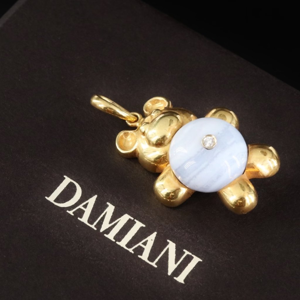 4450 New 18k Gold Damiani Diamond Agate 3d Bear Pendant With Box Italy 1950$
